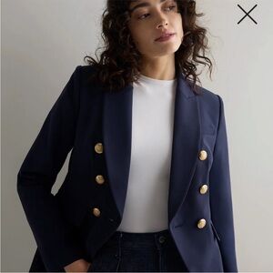 Quince Navy Double Breasted Blazer Gold Buttons Scuba Captain Jacket M